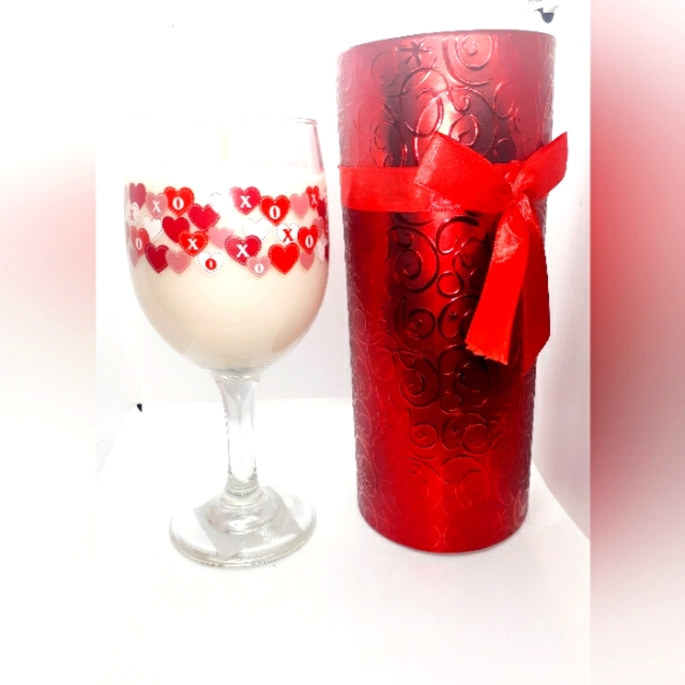 X O X O WINE GLASS CANDLE LOVE HUGS AND KISSES VEGAN SOY CANDLES